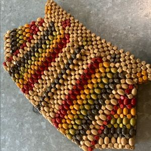 Vintage 1930s Czech Rainbow Wood Bead Clutch Purse